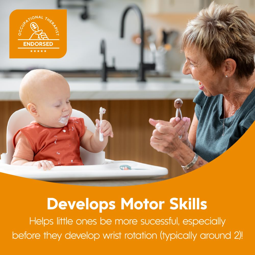 NumNum Baby Spoons Set, Feeding Littles x Silicone Pre-Spoon GOOtensils for Kids Aged 6+ Months - First Stage, Baby Led Weaning (BLW), Teething Spoon - Toddler Utensils - 3 Spoons, Neutrals NumNum