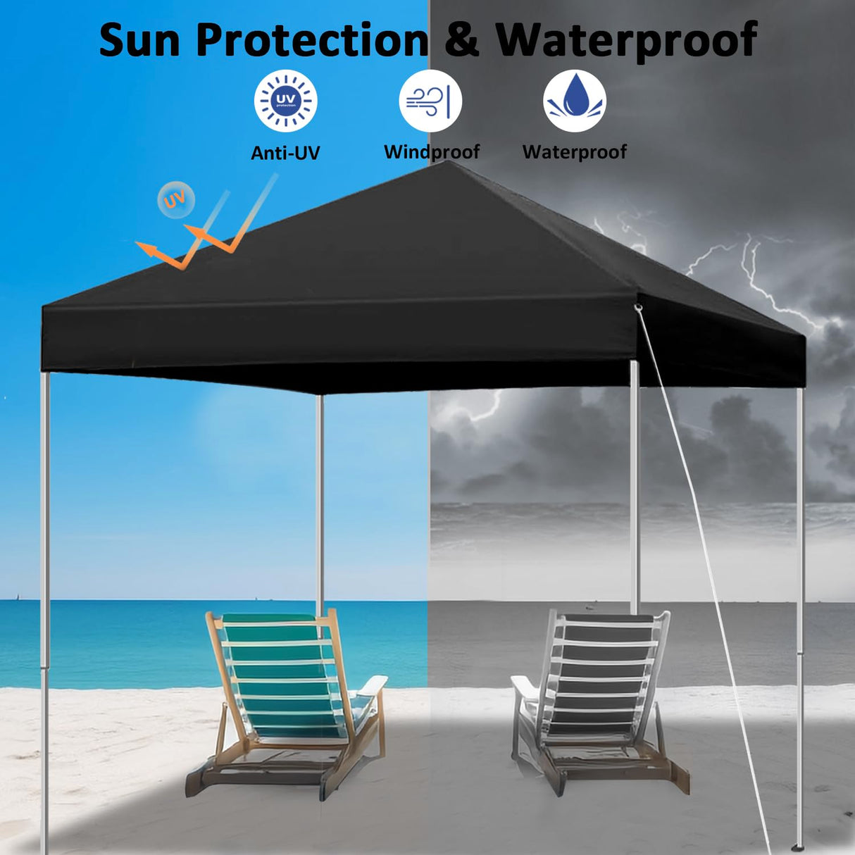 10x10 Pop Up Canopy Tent, Outdoor Canopy for Patio with Roller Bag, 3 Adjustable Heights, Outdoor Tent Canopy for Backyard/Bench/Garden,Black SAILARY