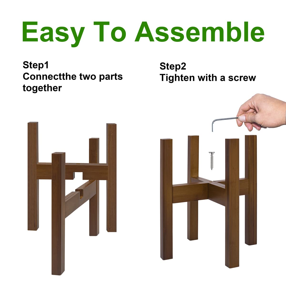 Rnined Adjustable Plant Stand Indoor,Bamboo Mid Century Modern Plants Stands, Stable Plant Holder,Fit 8 9 10 11 12 inch Pots (Pot & Plant Not Included) Rnined