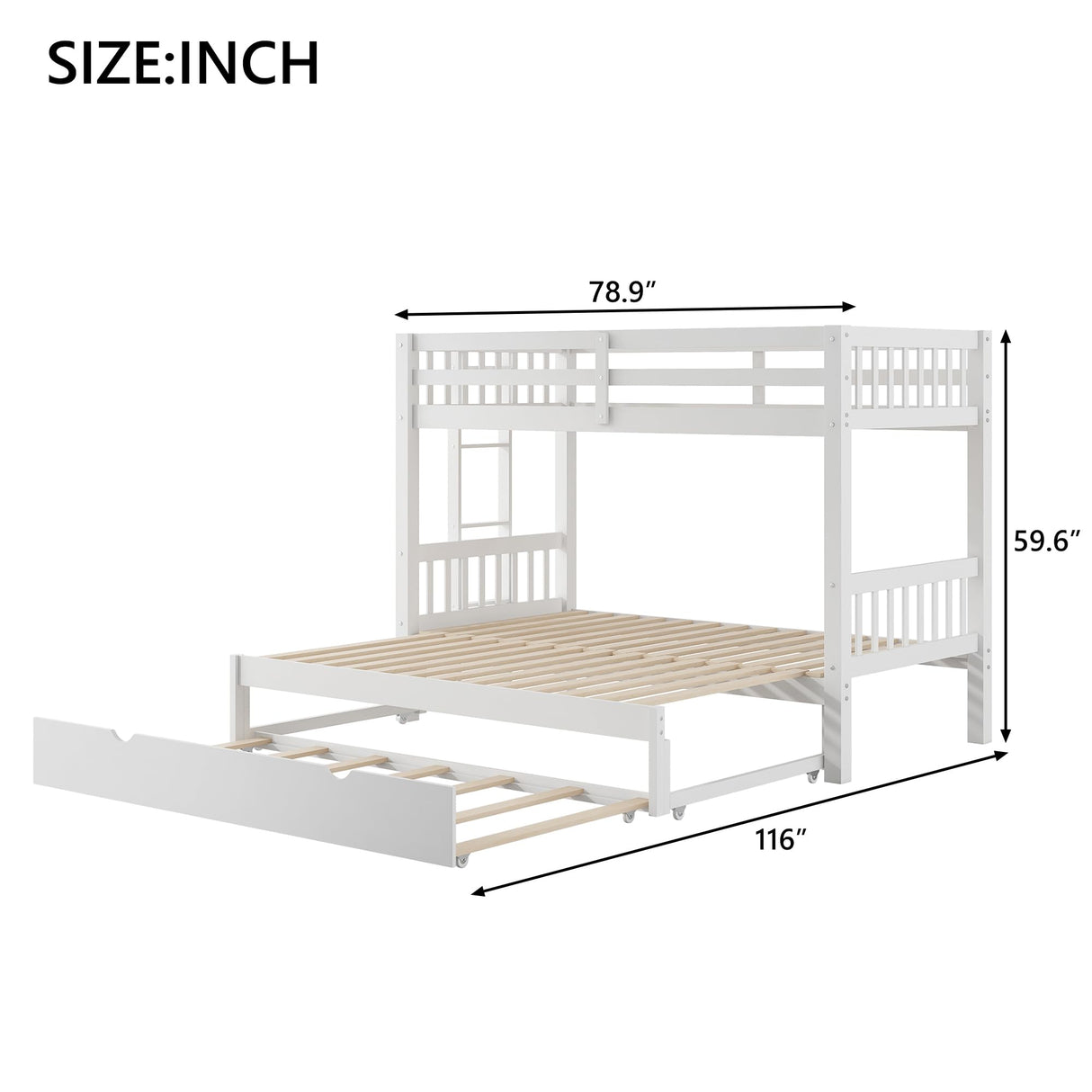 Flieks Twin Over Twin/King Bunk Beds with Trundle, Twin Over Pull-Out bunk Bed Accommodate 4 People for Kids, Adult, No Box Spring Needed Flieks