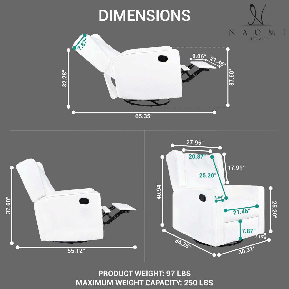 Naomi Home Bond with Your Baby Relax in Style with Odelia 360 Swivel Glider Rocker Recliner Nursery Breastfeeding Maternity Chair Plush Cushioning Soothing Rocking Motion Microfiber - Bright White Naomi Home