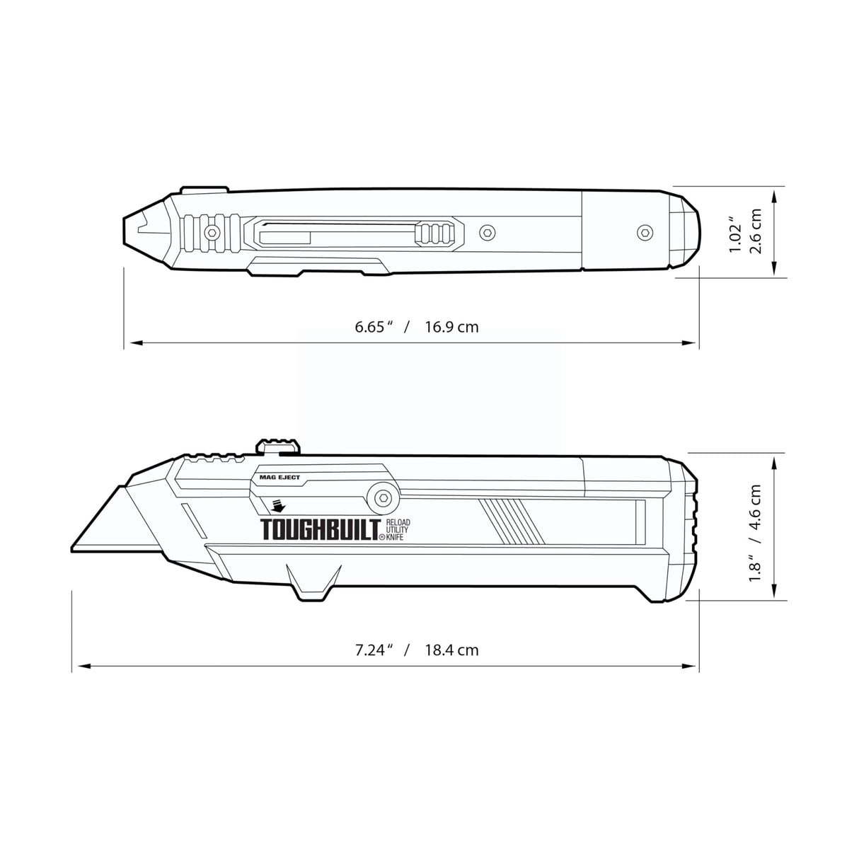 ToughBuilt Utility Knife + 2 Blade Mags, (TB-H4S2-03) ToughBuilt