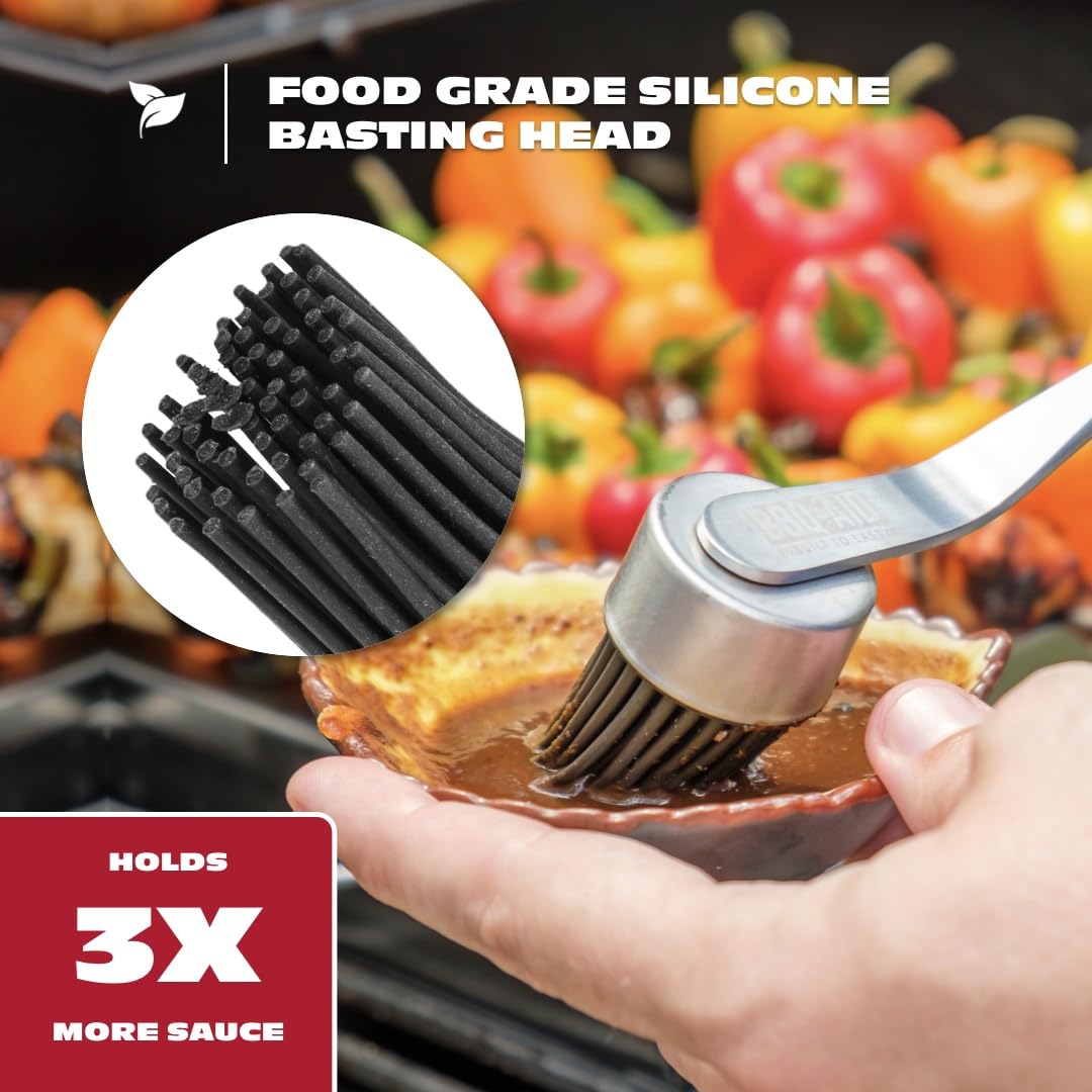 BBQ-AID Basting Brush - For Marinating, Glazing, Seasoning - Bbq Silicone Brush Cooking, Baster for Cooking Brush - Premium Wood Handle, Stainless Steel Core and Silicone Bristles for Easy Cleaning BBQ-Aid