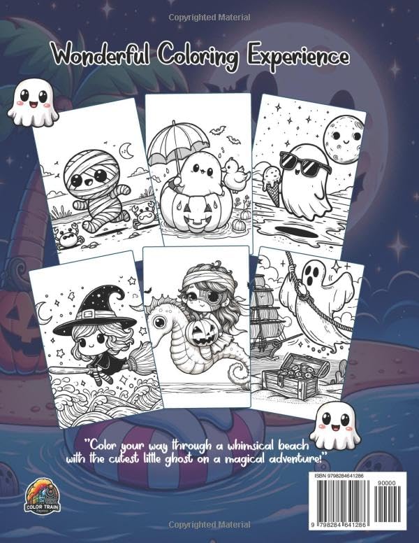 Spooky Beach Coloring Book: 40 designs for Adults and Teens Featuring Kawaii and Spooky Cute Creatures of All Kinds Bold and Easy WoodArtSupply
