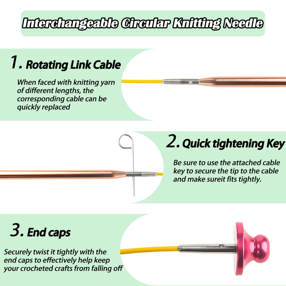 Lewhoo Circular Knitting Needles Set, 13 Pairs Interchangeable Aluminum Round Circular Needle for Knitting with Bag 3.0~10.mm Lewhoo