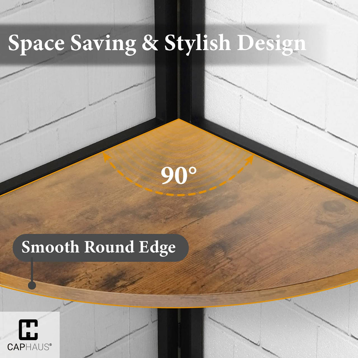 CAPHAUS Rustic Oak Tall Corner Shelf Stand - 5-Tier Versatile Display Unit with Metal Frame CAPHAUS