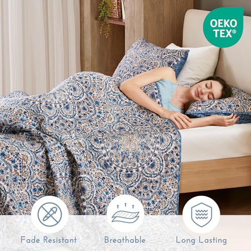 Comfort Spaces Valerie Boho Quilt Set Twin/Twin XL Blue - Soft Reversible Watercolor Medallion Bedding, Lightweight All Season Bedspread for Kids Teens Dorm Guest Room Comfort Spaces
