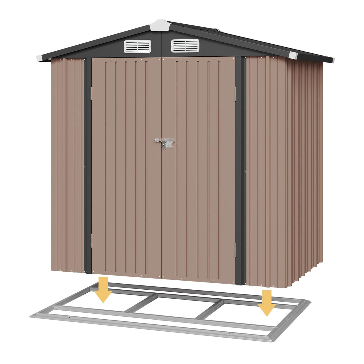 Aoxun 6x3.9 FT Shed with Base Metal Outdoor Storage Shed Garden Shed with Lockable Doors Tool Shed Bike Shed for Backyard, Patio, Poolside (Brown) Aoxun