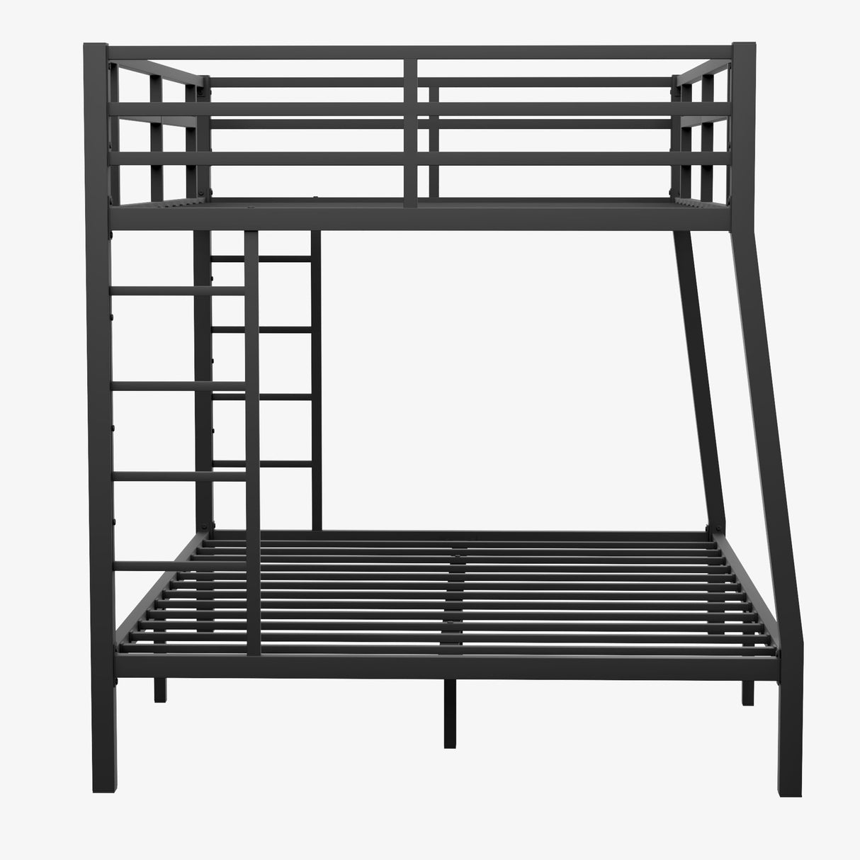 KEIKI Metal Full XL Over Queen Bunk Bed with Guard & Ladder, Heavy-Duty Bunk Bed for Teens and Adults, No Box Spring Needed - Black KEIKI