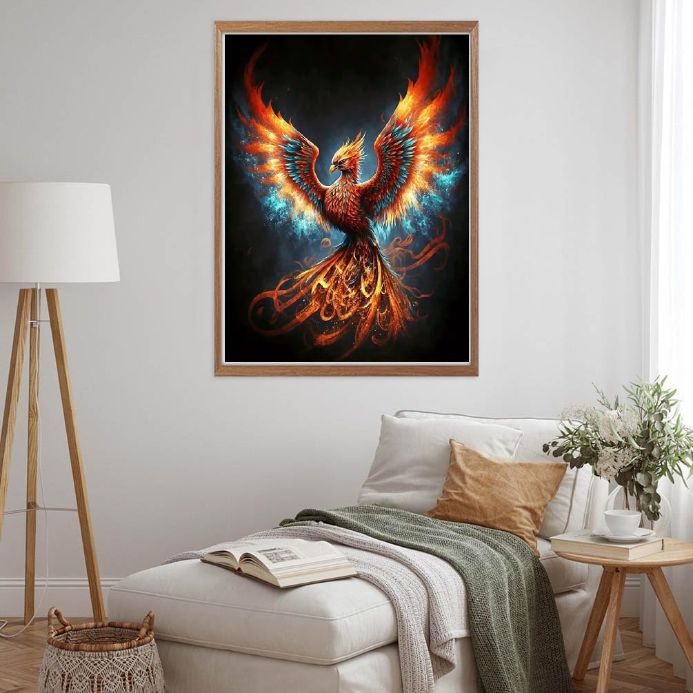 MOMDEDP Phoenix Diamond Art Kits for Adults,DIY 5D Fire Phoenix Diamond Painting Kits for Beginners, Round Full Drill Diamond Dots Paintings,Diamonds Pictures Gem Art Crafts Home Decor 16x12IN MOMDEDP