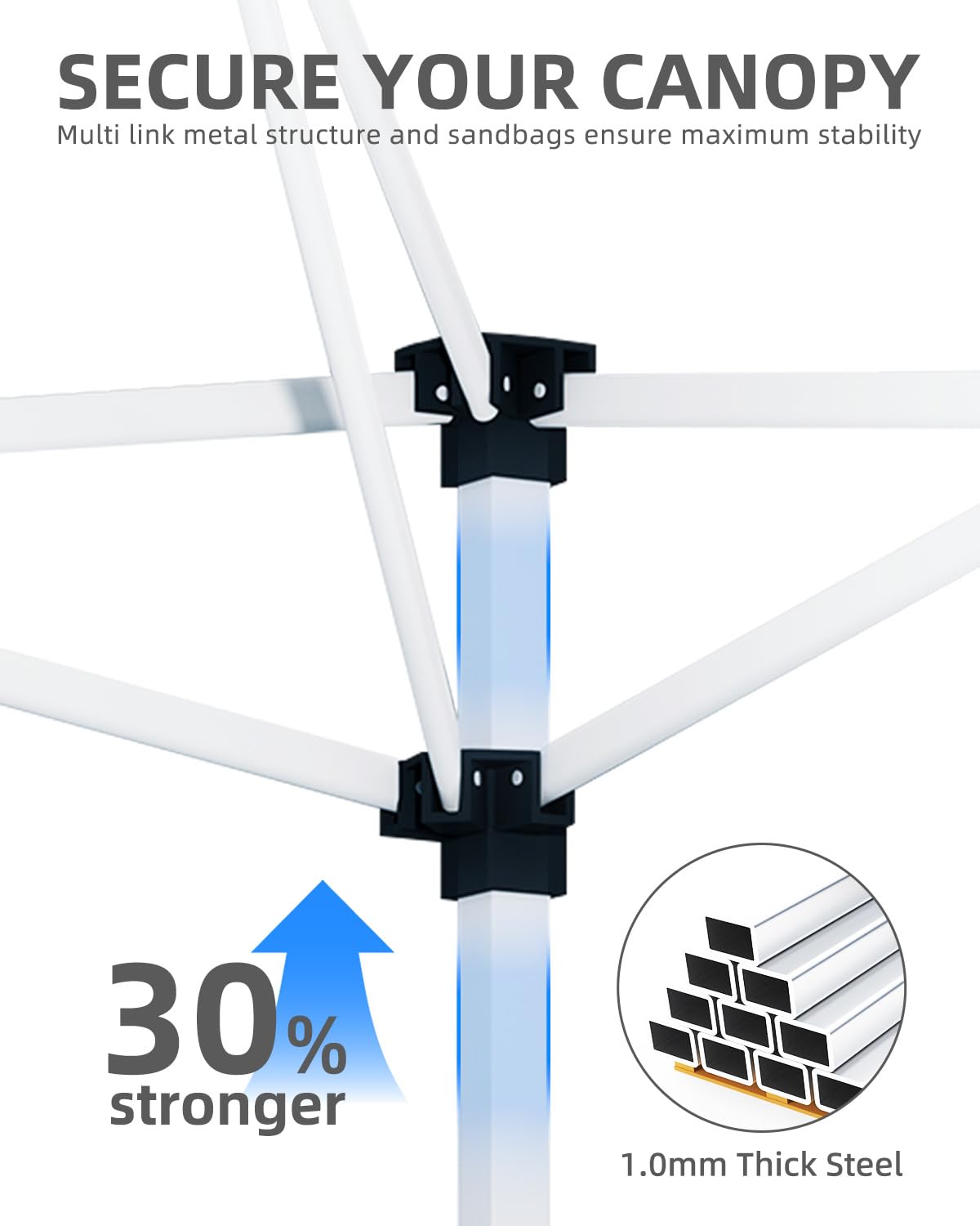 10x10 Pop Up Canopy with Humanization One Button Push Setup - Heavy Duty Outdoor Canopy Tent with Portable Roller Bag - 3 Adjustable Height, 4 Weight Bags, 8 Stakes & 4 Guy Ropes Included, Black GarveeLife