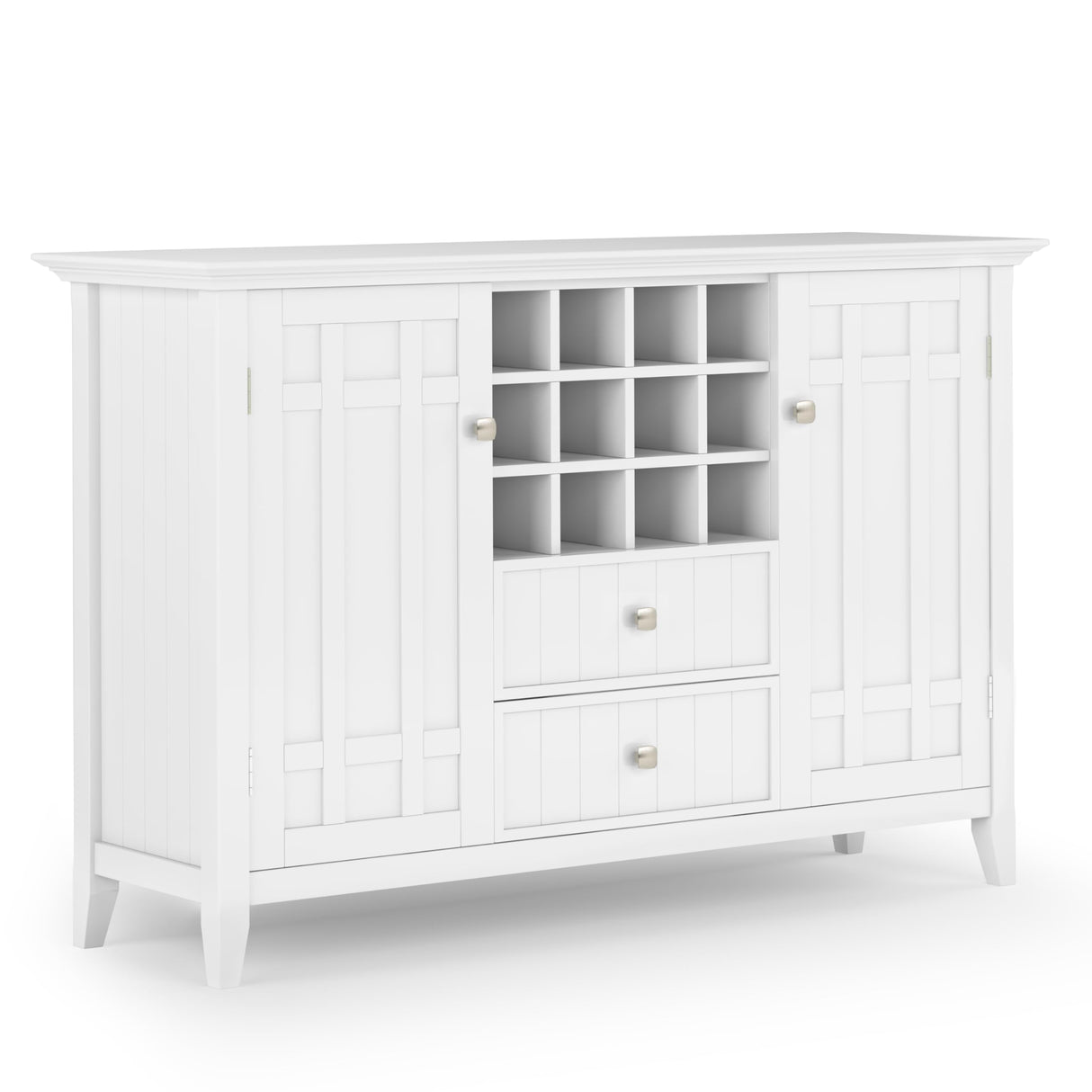 SIMPLIHOME Bedford SOLID WOOD 54 Inch Wide Transitional Sideboard Buffet and Wine Rack in White, For the Dining Room and Kitchen SIMPLIHOME