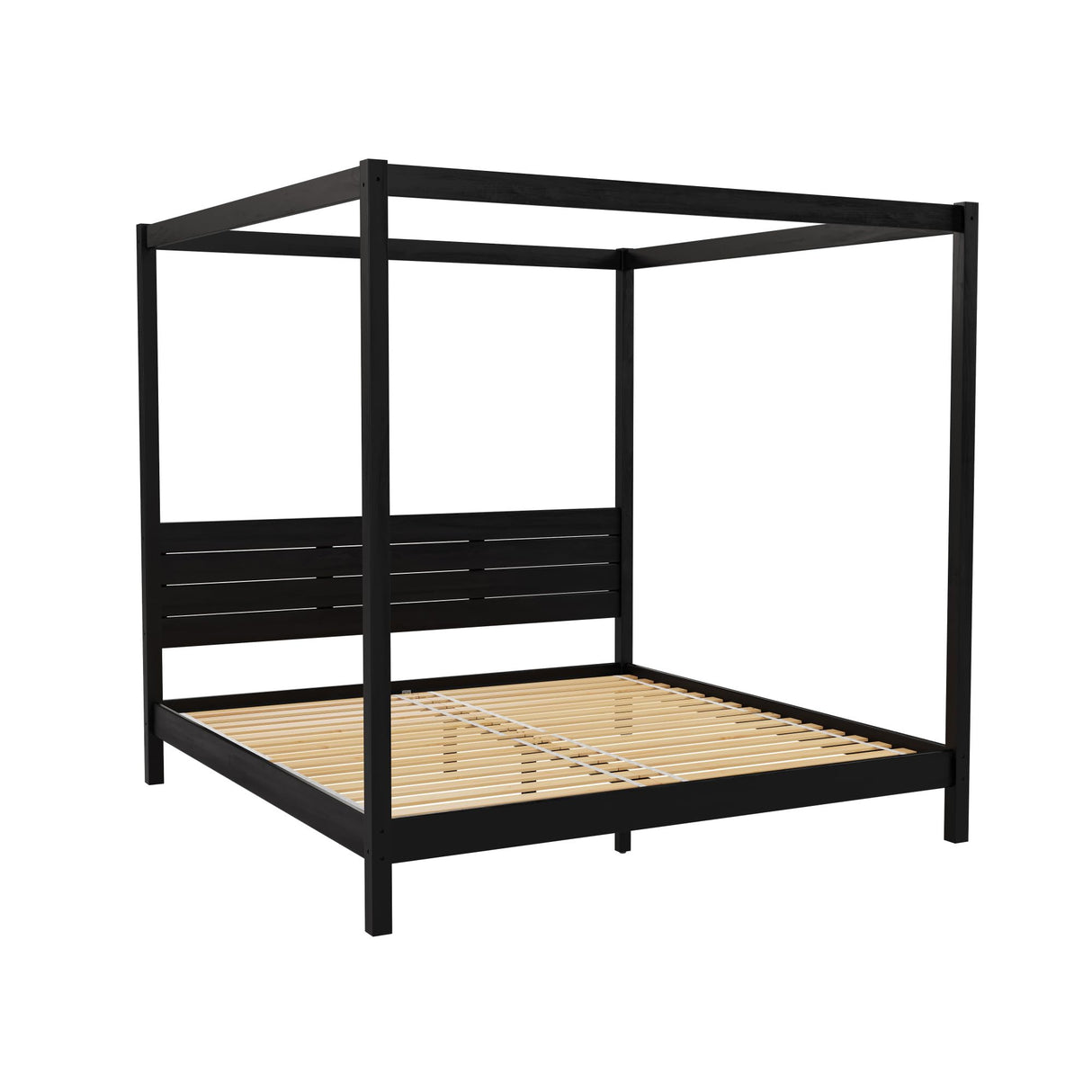 Walker Edison King Minimalist Slatted Headboard Canopy Bedframe, King Size, Black Walker Edison