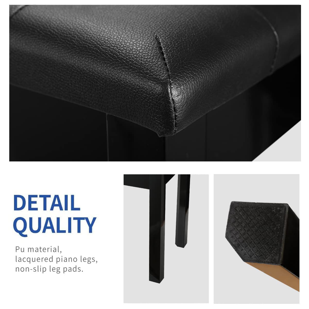 AODSK Black Wooden Duet Piano Bench with Padded Cushion and Storage Compartment AODSK