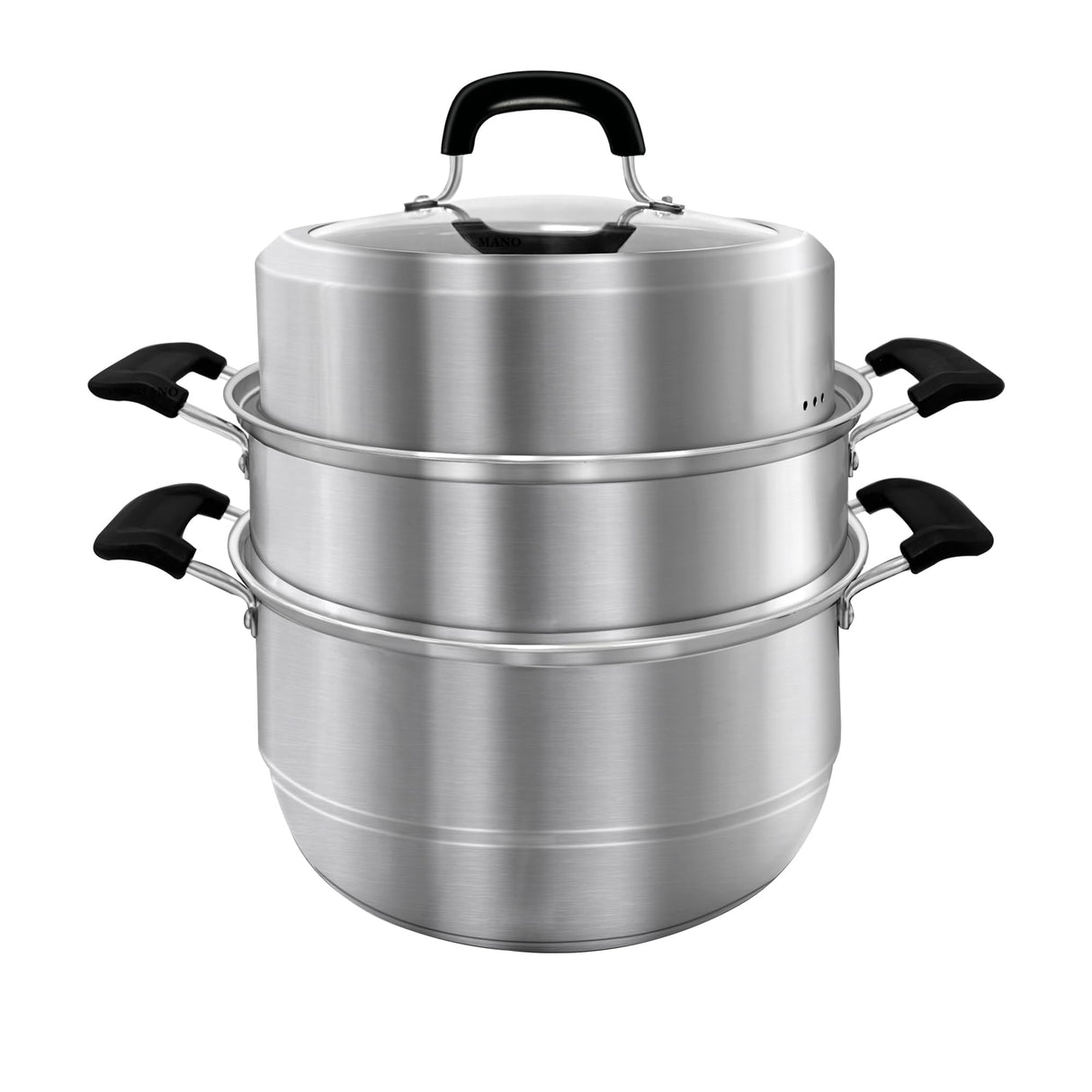 MANO Steamer Pot for Cooking 11.8 inch Steam Pots with Lid 2-tier Stainless Steel Steaming Pot Multipurpose Cookware with Handle for Vegetable, Dumpling, Stock, Sauce, Food MANO