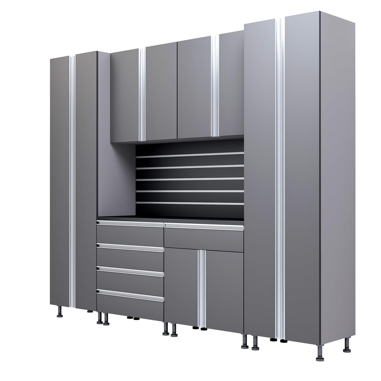 Premium Garage Cabinets 9' Storage Sets Solution with Adjustable Legs, Soft-Close Drawer & Door, Integrated Handles, Heavy Duty Plywood Box Construction, Tool and Equipment Organizer (Combo 9CS-012B) DOWNFORCE GARAGE CABINETS