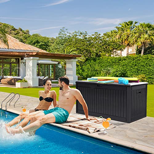 YITAHOME 260 Gallon Extra Large Deck Box, Double-Wall Resin Outdoor Storage Box with Flexible Divider for Patio Cushions Pool Supplies Garden Tools, 1000lbs Load Capacity, Lockable&Waterproof (Black) YITAHOME