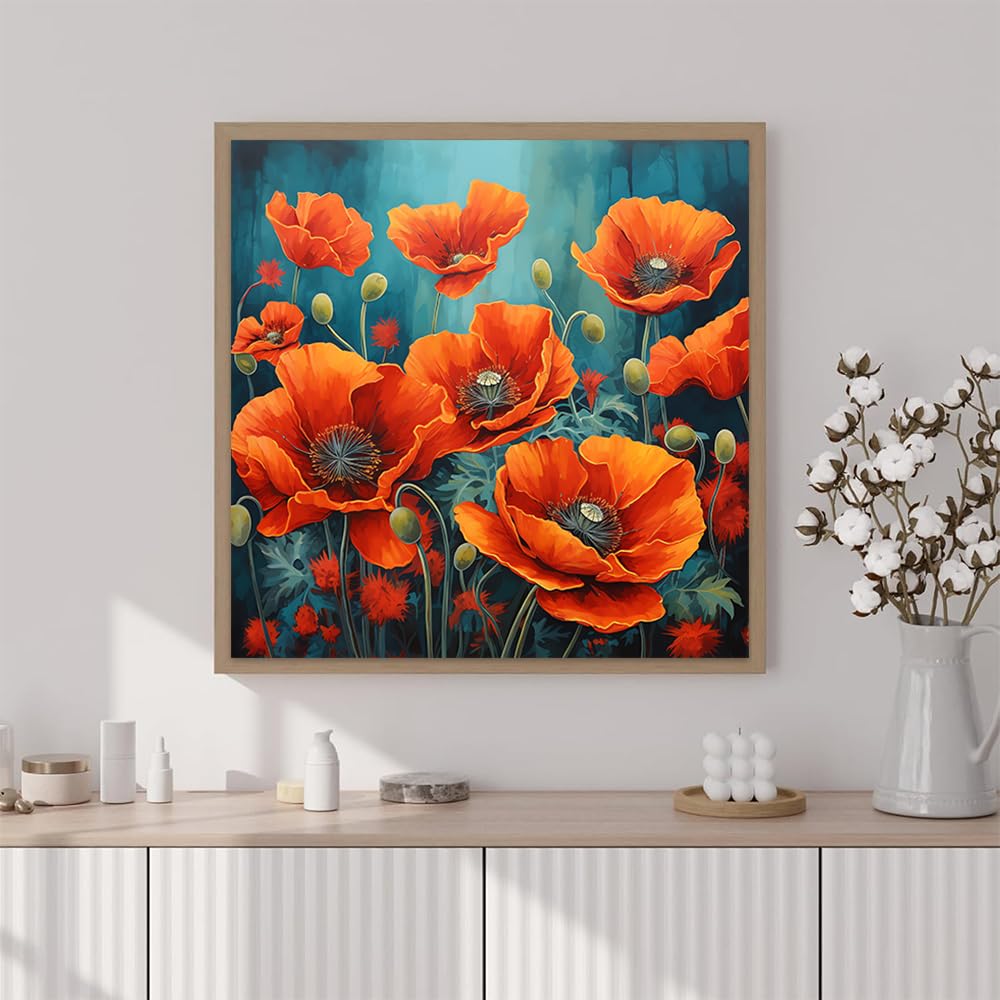 Artunion Framed Paint by Numbers Kit for Adults Beginners & Kids Ages 8-12,Red Poppy Paint by Number with Frame,Flower Adult Paint by Numbers Kit on Canvas 10 * 10 Inch Without Easel Artunion