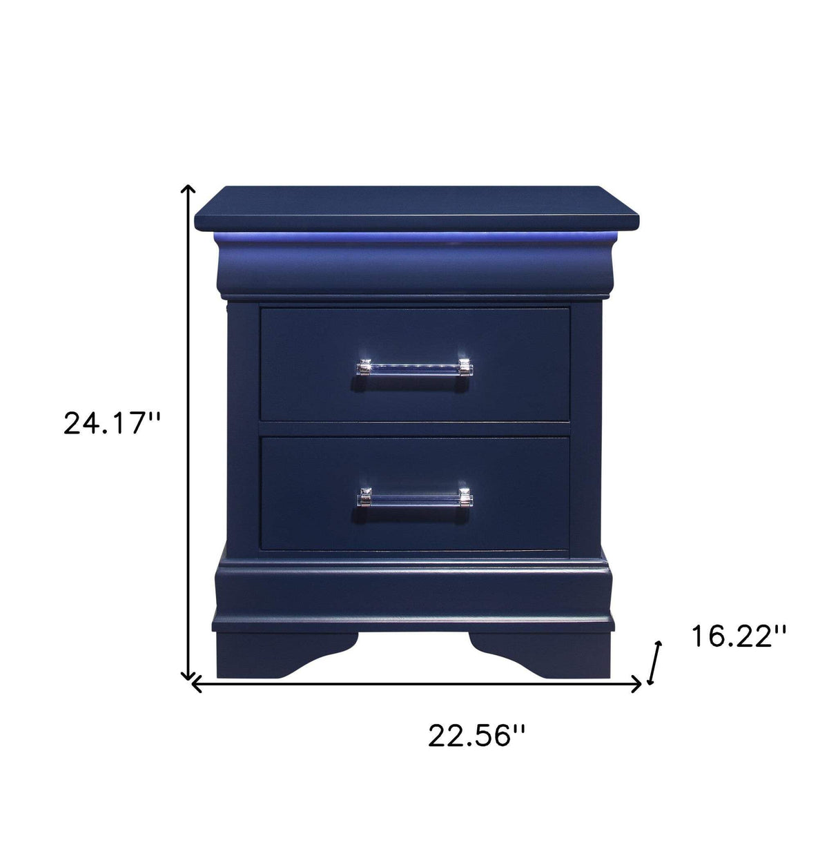 HomeRoots 482397 24 in. Two Drawer Solid Wood Lighted Nightstand Blue HomeRoots