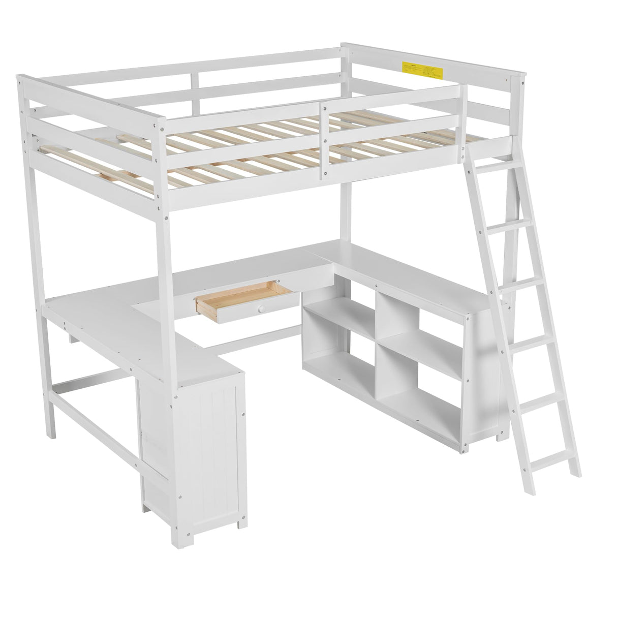 Merax Full Size Loft Bed with Desk and Storage, Full Loft Bed Frame with Drawers Shelves and Cabinet, Teens Kids Wooden Loft Bed Full with Storage for Apartment, No Box Spring Needed, White Merax