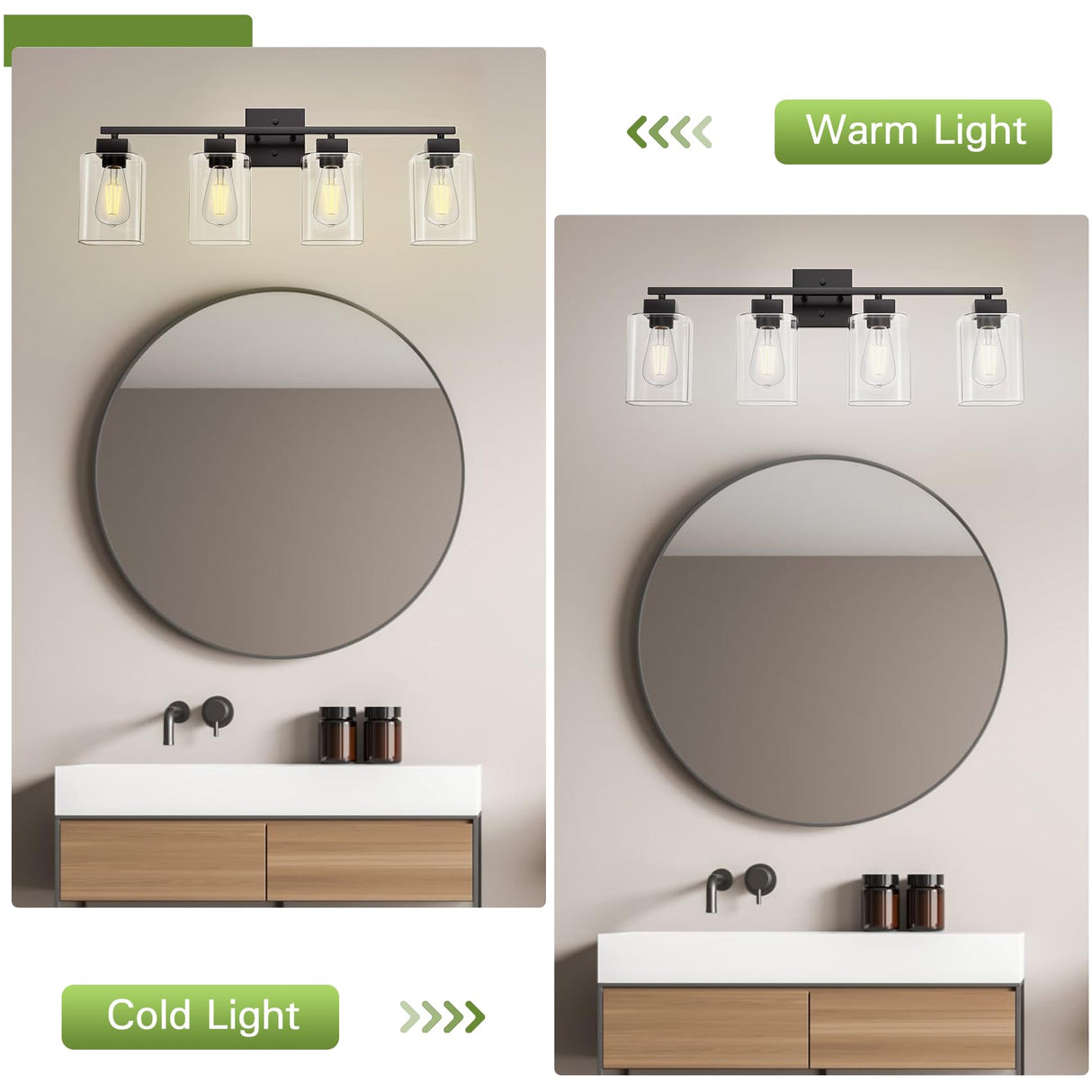 Espird 4 Light Bathroom Vanity Light - Matte Black Bathroom Light Fixtures Square Design & UL Certification, Square Light Fixture Over Mirror, Farmhouse Light Fixtures for Bathroom & Bedroom Espird