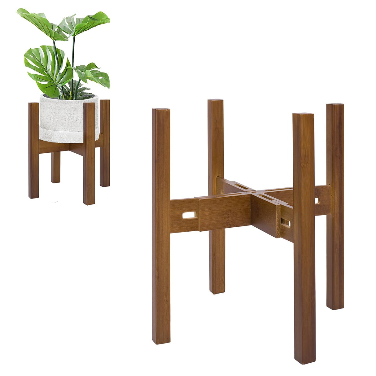 Rnined Adjustable Plant Stand Indoor,Bamboo Mid Century Modern Plants Stands, Stable Plant Holder,Fit 8 9 10 11 12 inch Pots (Pot & Plant Not Included) Rnined