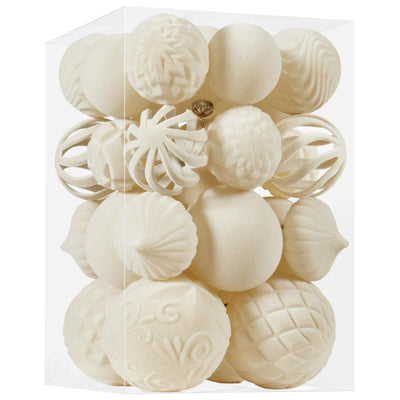 30pcs Velvet Christmas Ball Ornaments, Flocked Shatterproof Christmas Ornaments Hanging Xmas Tree Decorations Set for Home Party Holiday Decor (Multi-Size, Cream)