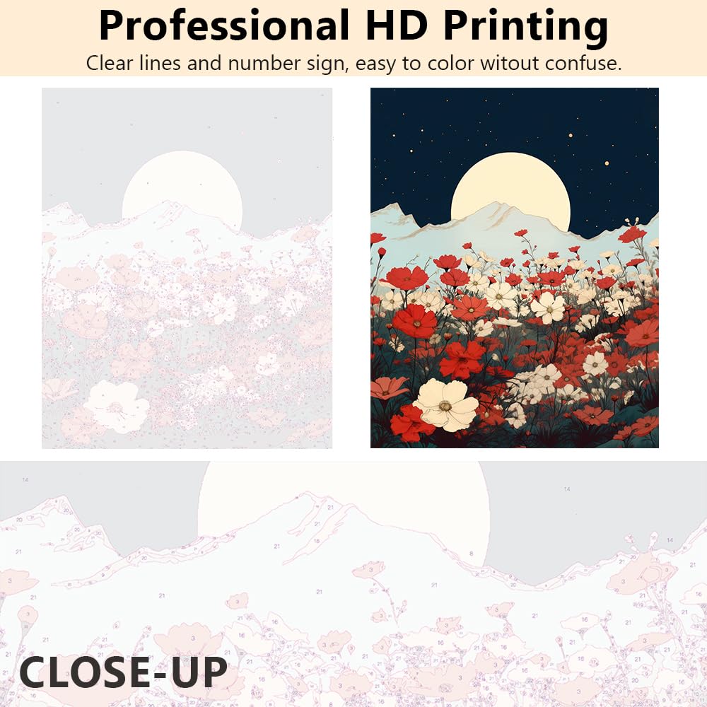 Paint by Numbers Kit for Adults, Cosmos Flower Garden Paint by Numbers, Nature Plant Adults' paint-by-Number Kits, Blossom Flowers Adult Paint by Number Kits, 16X20 Inch Frameless Paint by Numbers TUMOVO