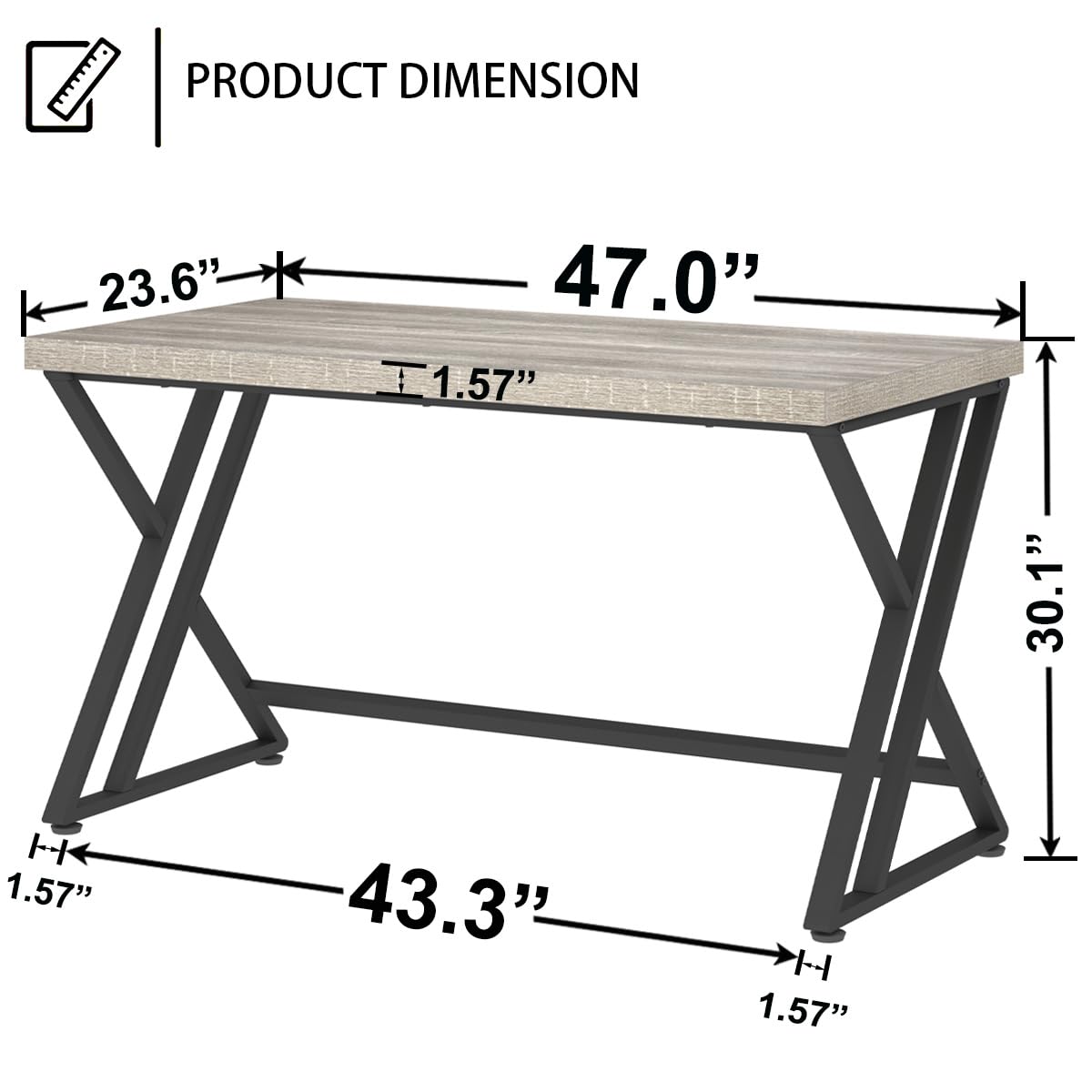 LVB Grey Desk, Industrial Wood Home Office Computer Desk for Bedroom, Farmhouse Metal Wooden Study Work PC Gaming Writing Table, Modern Simple Executive Writing Desk with Storage, 47 Inch, Light Gray LVB