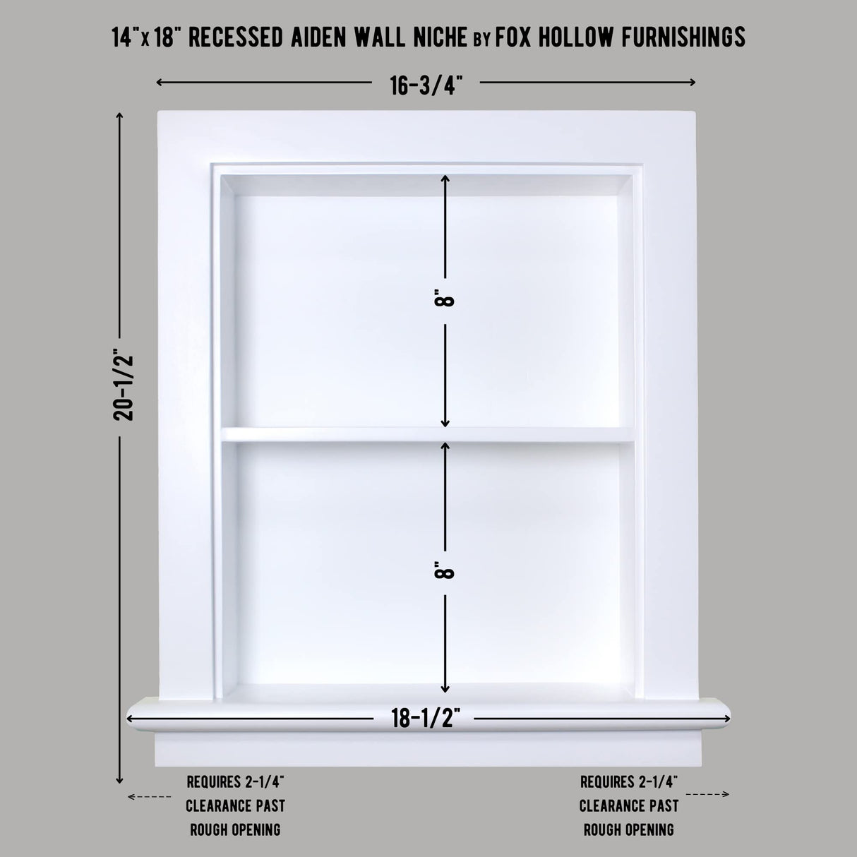 Fox Hollow Furnishings 14x18 Aiden Recessed Wall Niche Medicine Cabinet Replacement, in The Wall Bathroom Cabinet Insert Shelf/Shelves, Made in North America, Real Wood, NO MDF, Plain, White Fox Hollow Furnishings