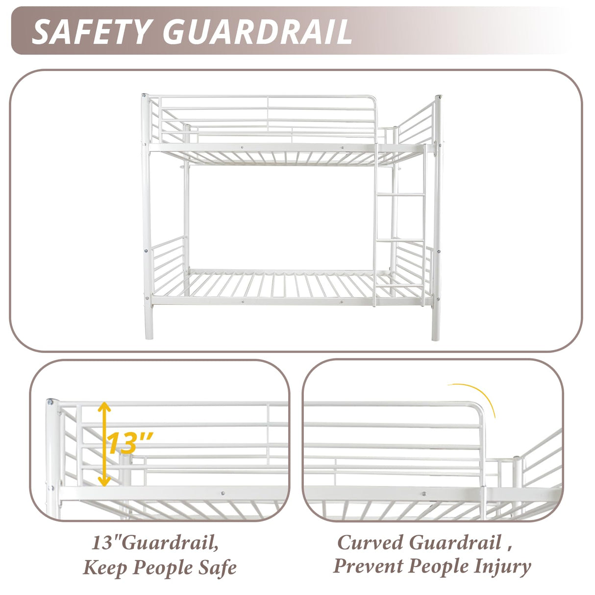 Karl home White Bunk Bed Twin Over Twin, Metal Bunk Bed with Built-in Ladder and Safety Guardrail, Space-Saving Twin Bunk Beds for Kids, Teens & Adults, No Box Spring Karl home