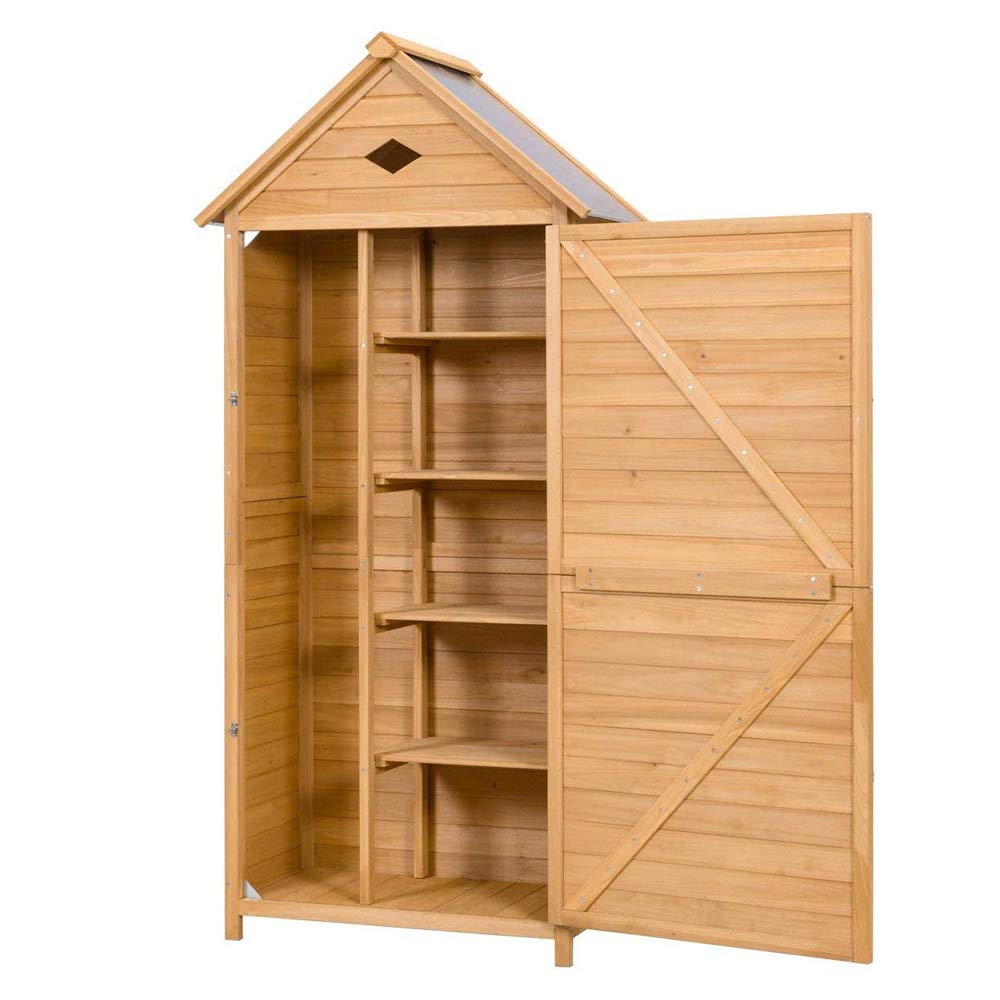 Goplus Wooden Storage Shed Fir Wood Cabinet for Outdoor, Garden, Patio, Yard (Natural) Goplus