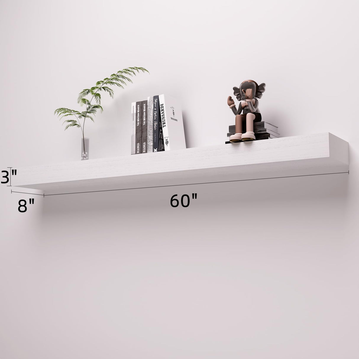 SAUMONIERES Fireplace Mantel Shelves 60 Inch Solid Wood Wall Mounted Long Floating Shelf Hollow, White SAUMONIERES