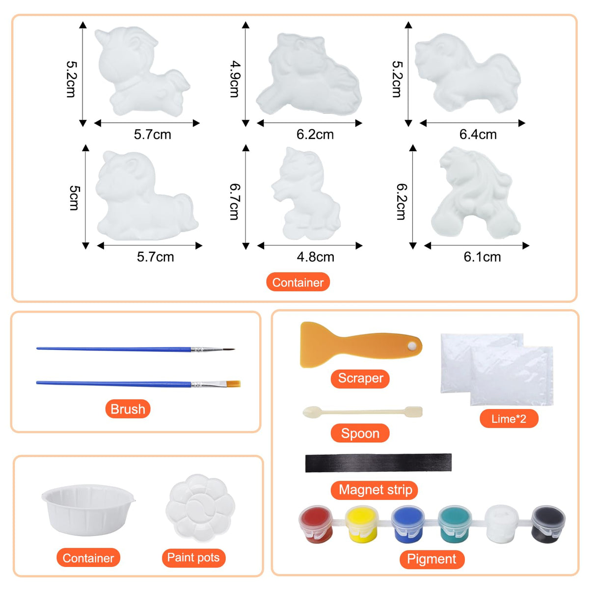 DIY Unicorn Painting Kit - Arts & Craft Set with 6 Plaster Unicorn Mold Fridge Magnets, 6 Paint Pots, 2 Brushes & 1 Scraper, Used in Living Room, Canteen, Creative Gift for Girls Angerbaby