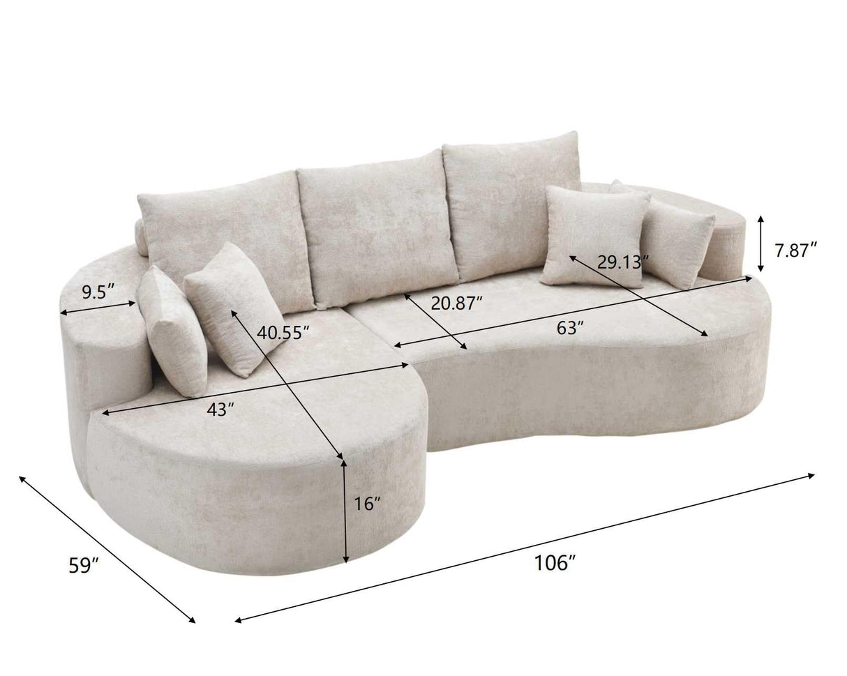 Christopher Knight Home Carden 106" Curved Modular Sectional Sofa, Comfy Sofa Couch with Chaise Lounge, Modern Cloud Couch with Deep Seat, Fabric Upholstered Set for Living Room Bedroom, Silver Lining Christopher Knight Home