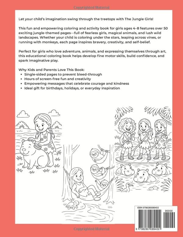 The Jungle Girls: A Wild Jungle Adventure Coloring Book for Brave Girls Ages 4β8 WoodArtSupply