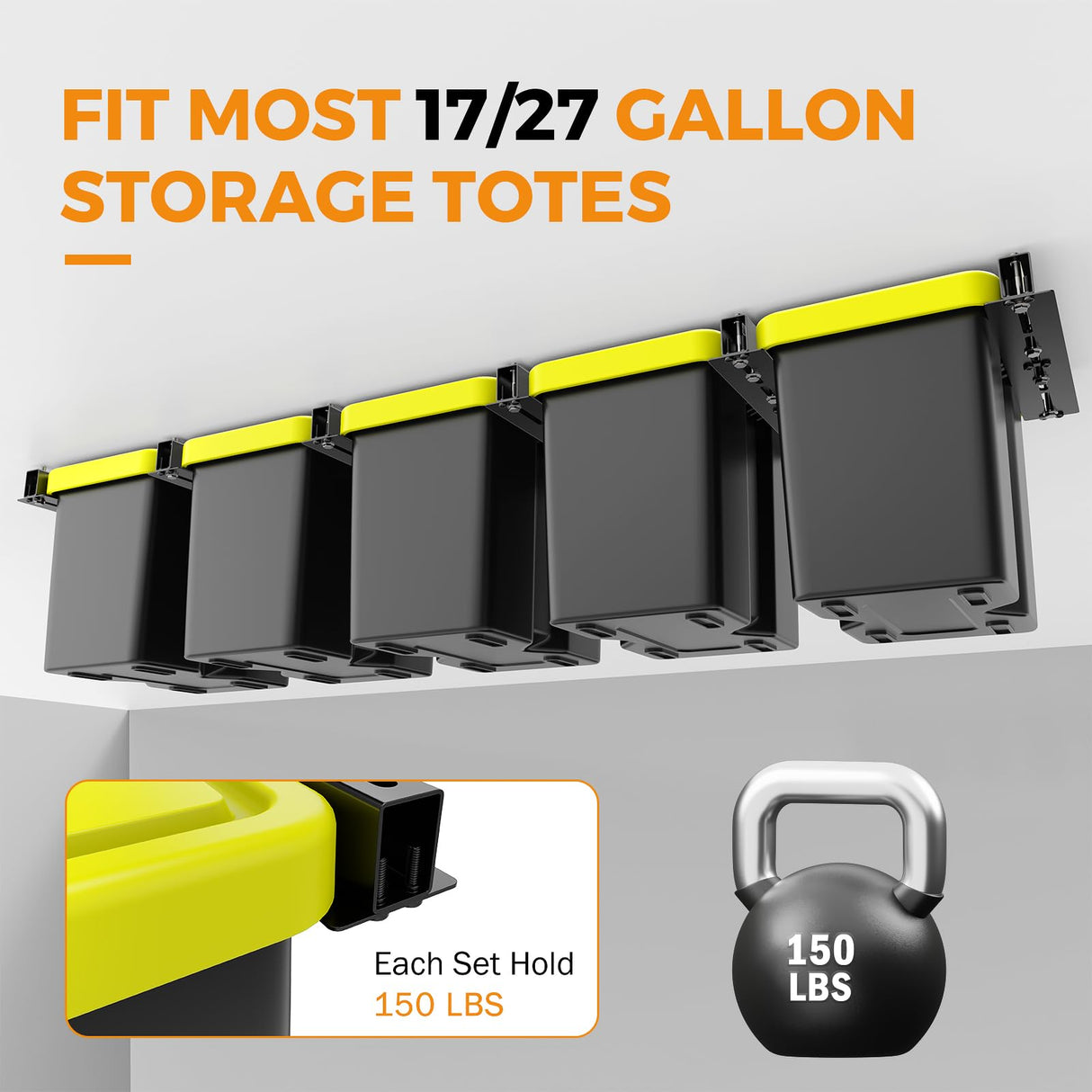 BEAMNOVA Overhead Garage Storage Rack, Heavy Duty Ceiling Storage System for Garages, Sheds, Storerooms Overhead Bin Storage (6 PCS, for 5 Bins) BEAMNOVA