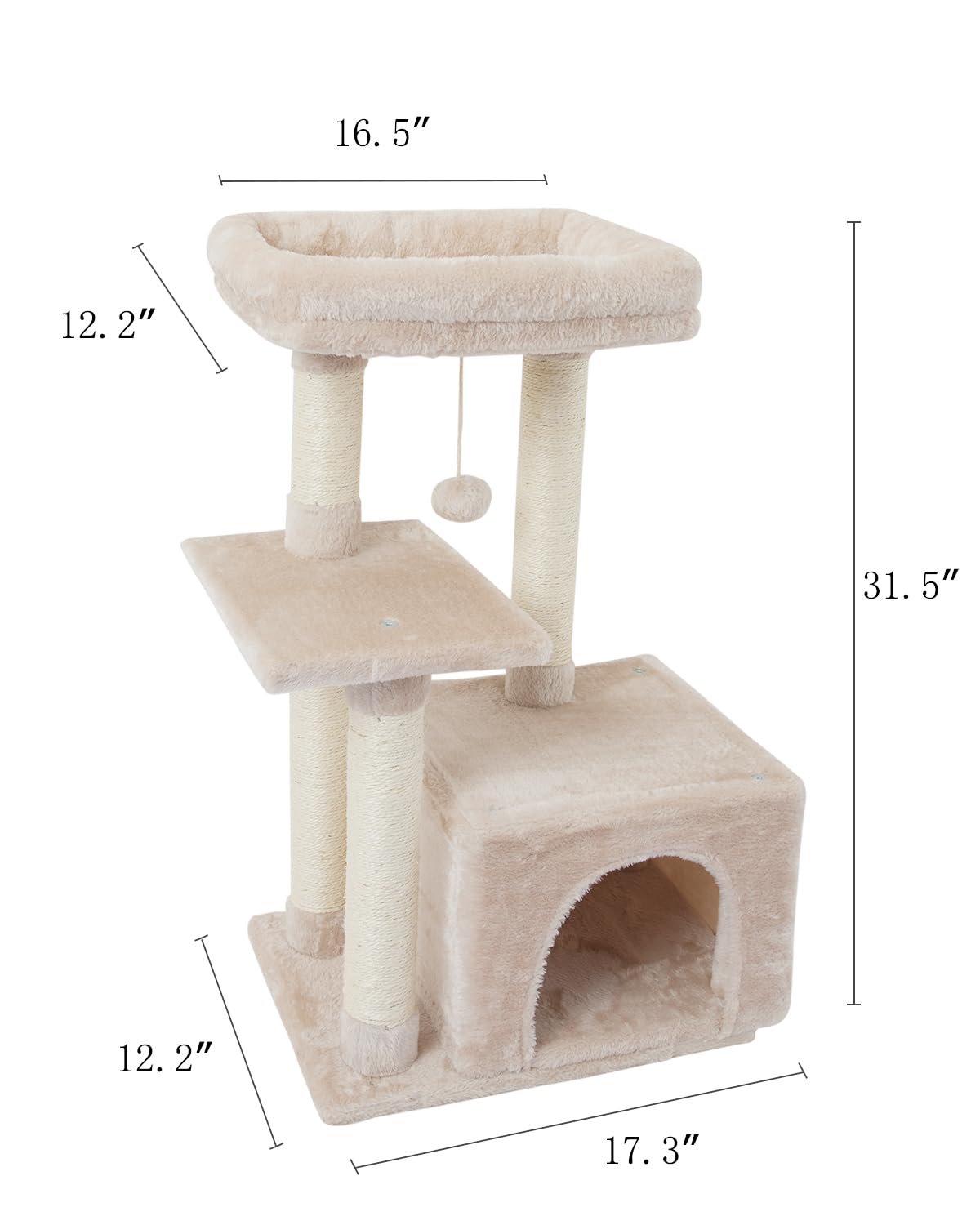 FISH&NAP Cute Cat Tree Kitten Cat Tower for Indoor Cat Condo Sisal Scratching Posts with Jump Platform Cat Furniture Activity Center Play House Beige FISH&NAP
