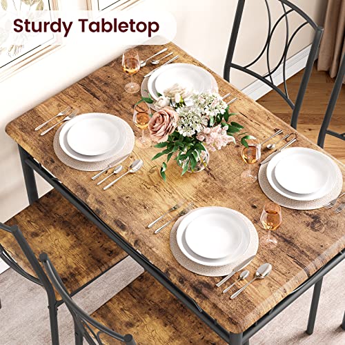 CABIHOME Dining Table Set for 4, Kitchen Table Set with 4 Chairs, Rectangular Dining Table Set for 4, Kitchen Table Set for Apartment, Small Space, Dining Room, Retro Brown CABIHOME