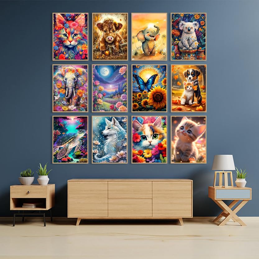 OXYSURE 12 Pack Diamond Painting Kits for Adults,Animal Cat Diamond Painting Set for Gift Home Wall Decor - 5D DIY Craft Kit with Diamonds OXYSURE