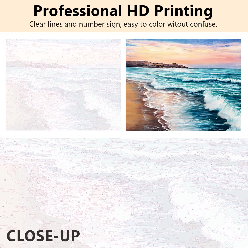 TUMOVO Painting by Numbers for Adults, Beach Paint by Numbers Kits, Colorful Seaside Landscape Oil Painting for Adults, DIY Canvas Painting Kit with Brushes and Pigment, 16x20 Inch TUMOVO