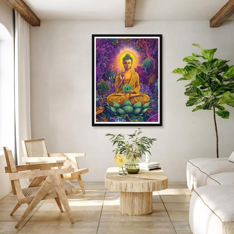 Bimkole 5D Diamond Art Kits for Adults Buddha, Full Drill DIY Rhinestone Embroidery Set Paint with Diamonds Art Flower Tree by Number Kits Cross Stitch Home Wall Craft Decor 12x16 Inch Bimkole