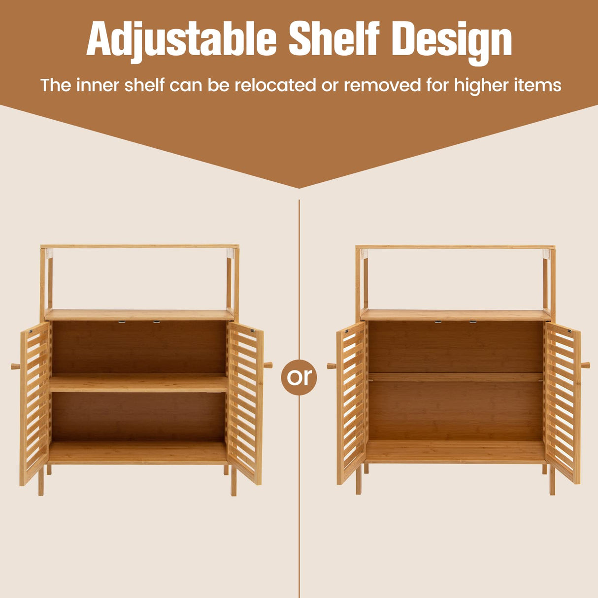 COSTWAY Bamboo Bathroom Cabinet, Freestanding Storage Cabinet Organizer with Louver Doors & Removable Shelf, Bathroom Floor Cabinet for Living Room, Kitchen, Entryway, Natural COSTWAY