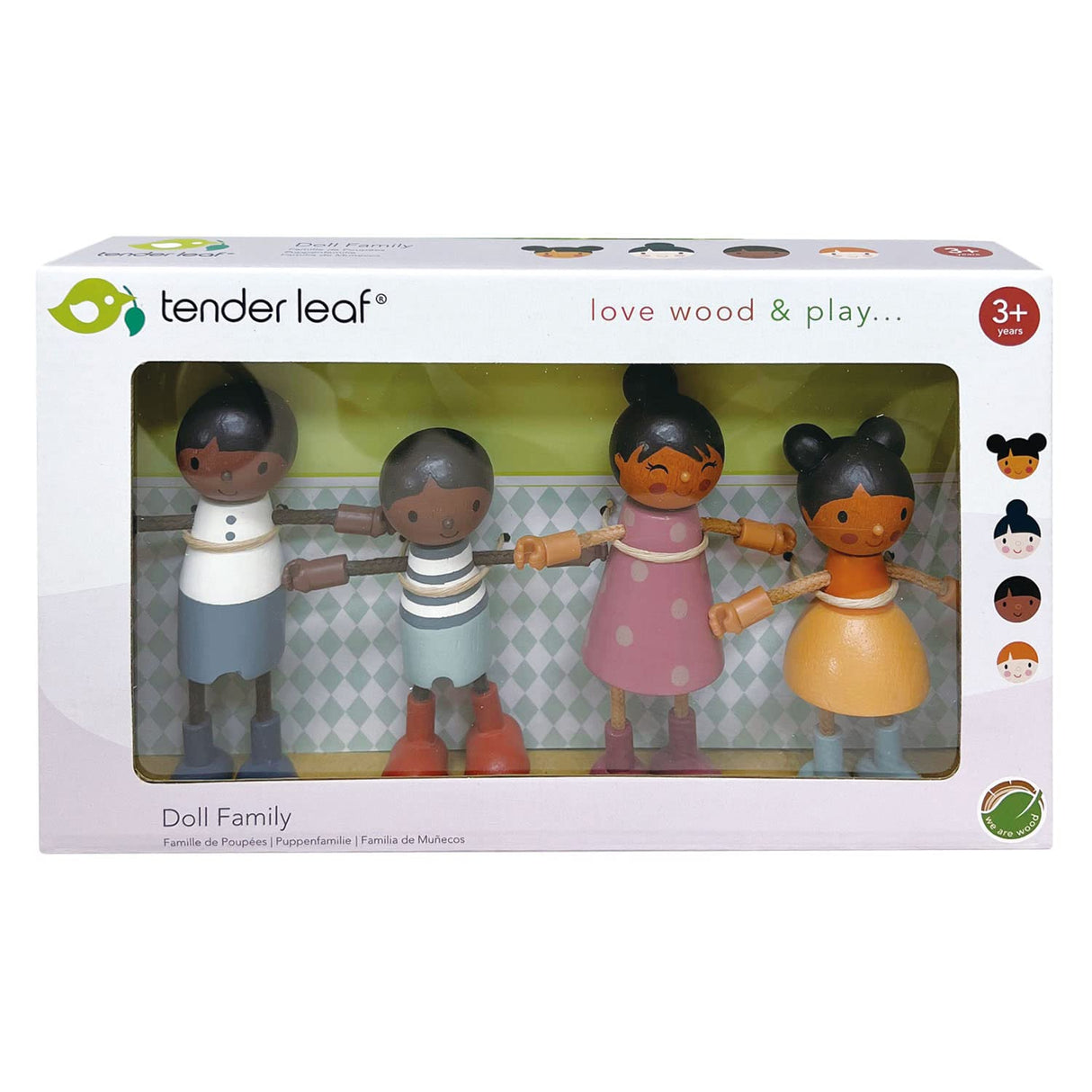 Tender Leaf Toys - Humming Bird Doll Family - Multicultural Wooden Dolls House Family Set with Flexible Arms and Legs - Inspires Endless Imaginative Play - Age 3+ Tender Leaf Toys