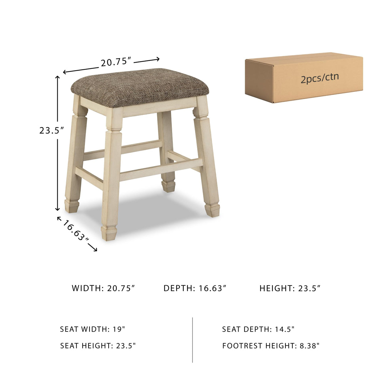 Signature Design by Ashley Bolanburg Farmhouse 24" Counter Height Upholstered Barstool, 2 Count, Whitewash Signature Design by Ashley