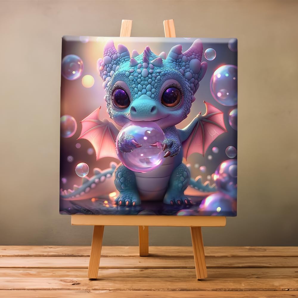 Natuyalo Framed Paint by Numbers Kit for Adults Beginner, Dragon Baby Acrylic Adult Paint by Number Kits on Canvas with Frame, Blow Bubbles Canvas Painting Perfect for Home Decor 12"x12" Natuyalo