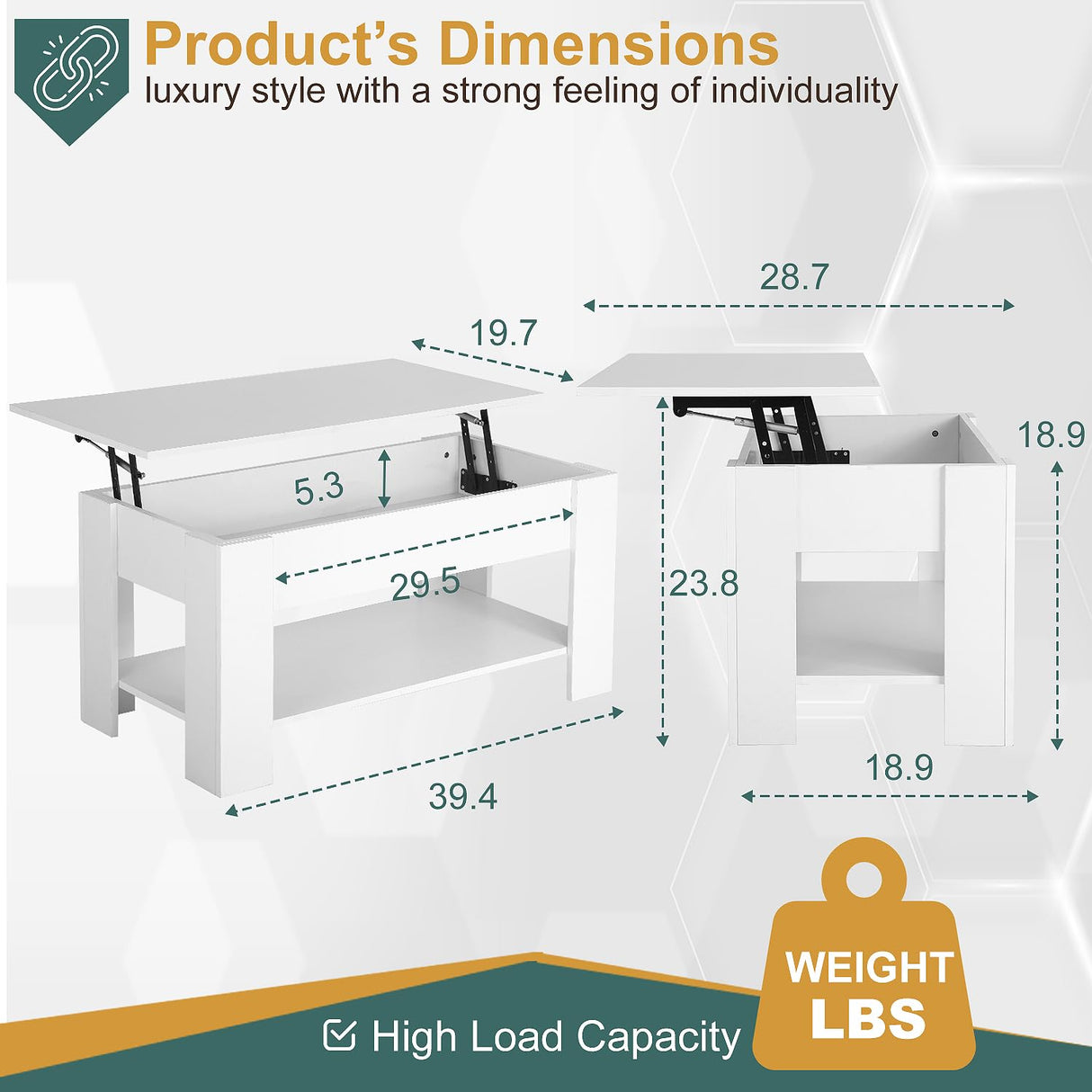 PayLessHere Coffee Table Lift Top Coffee Tables with Hidden Compartment and Storage Shelf Wooden Lift Tabletop Dining Table for Living Room Home (White, 39" D x 28" W x 24" H) PayLessHere