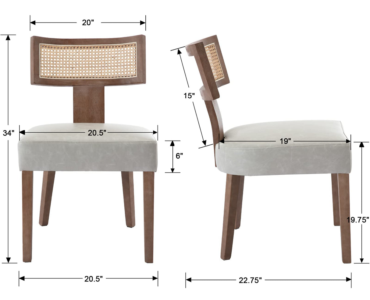 BESTANO Rattan Farmhouse Dining Chair Set of 4, Faux Leather Upholstered Cane Dining Chair with Curved Backrest and Natural Wood Legs, Mid Century Modern Dining Chairs Armless Side Chair, Grey BESTANO