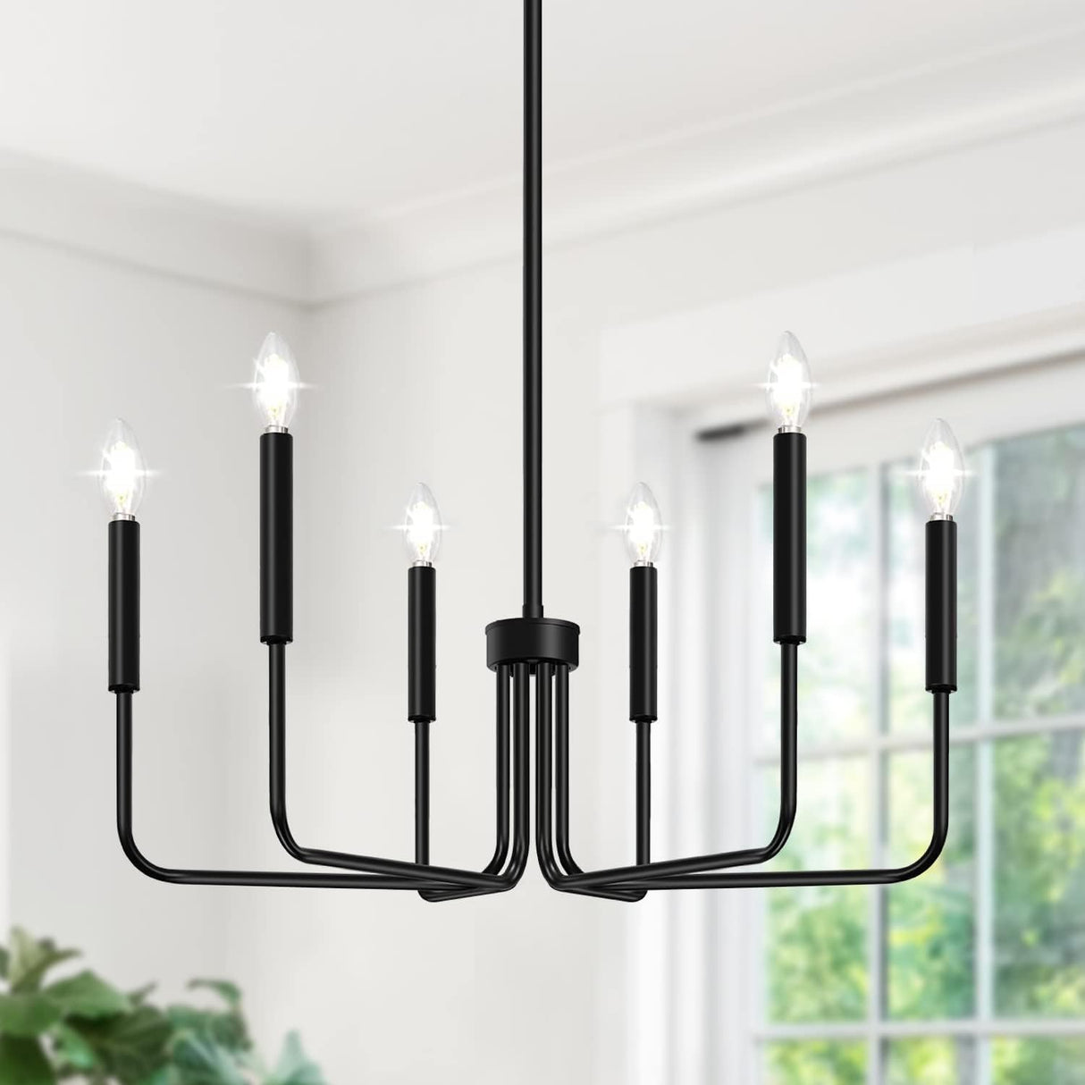 Black Chandelier, 6-Light Farmhouse Chandelier for Dining Room Lighting Fixtures Hanging, Dining Light Fixtures Industrial Modern Chandelier for Bedroom, Foyer, Hall, Kitchen, Living Room and Entryway Lynnoland