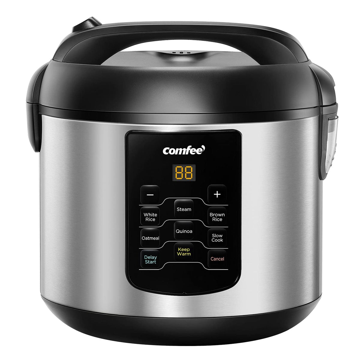 COMFEE' Compact Rice Cooker, 6-in-1 Stainless Steel Multi Cooker, Slow Cooker, Steamer, Saute, and Warmer, 2 QT, 8 Cups Cooked(4 Cups Uncooked), Brown Rice, Quinoa and Oatmeal, 6 One-Touch Programs COMFEE'